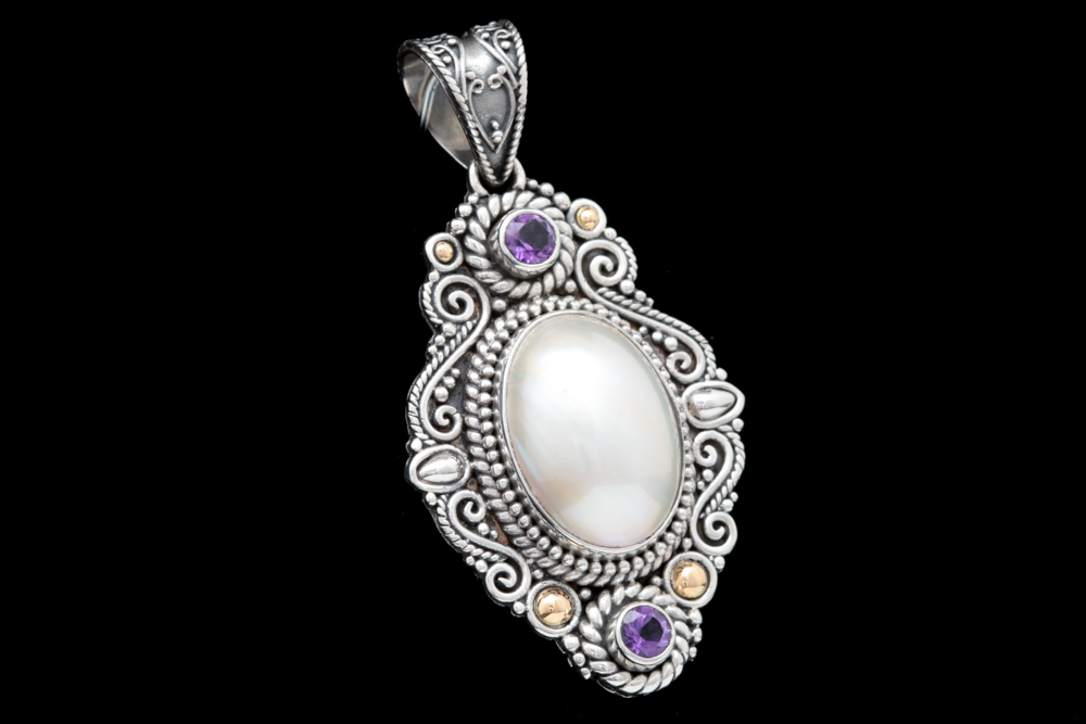 Robert Manse Sterling Silver, 18K Yellow Gold, Mabé Pearl and Amethyst Pendant