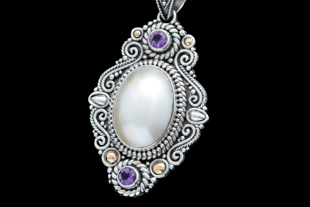 Robert Manse Sterling Silver, 18K Yellow Gold, Mabé Pearl and Amethyst Pendant