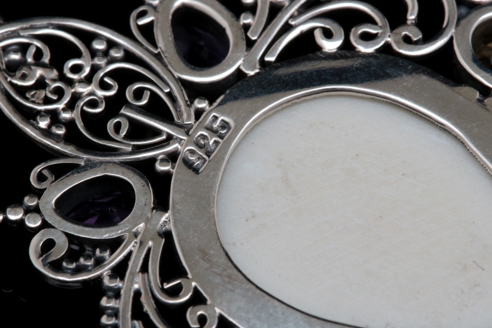 Sterling Silver and Multi-Gemstone Bone Face Pendant