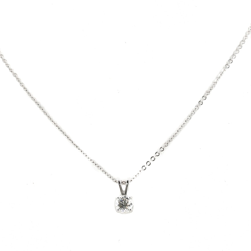 14K White Gold Diamond Solitaire Pendant Necklace