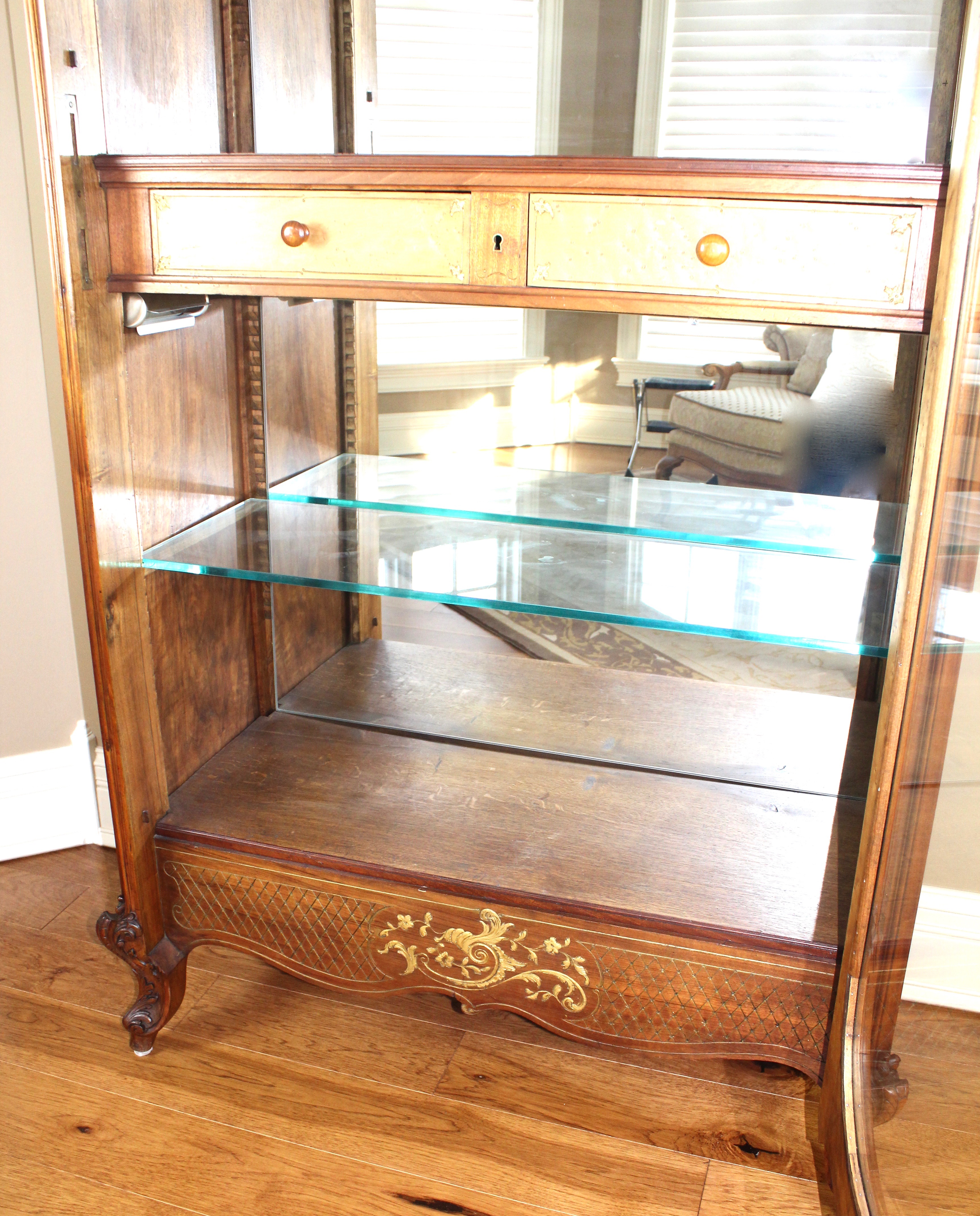 Antique French Rococo Glass-Front Armoire