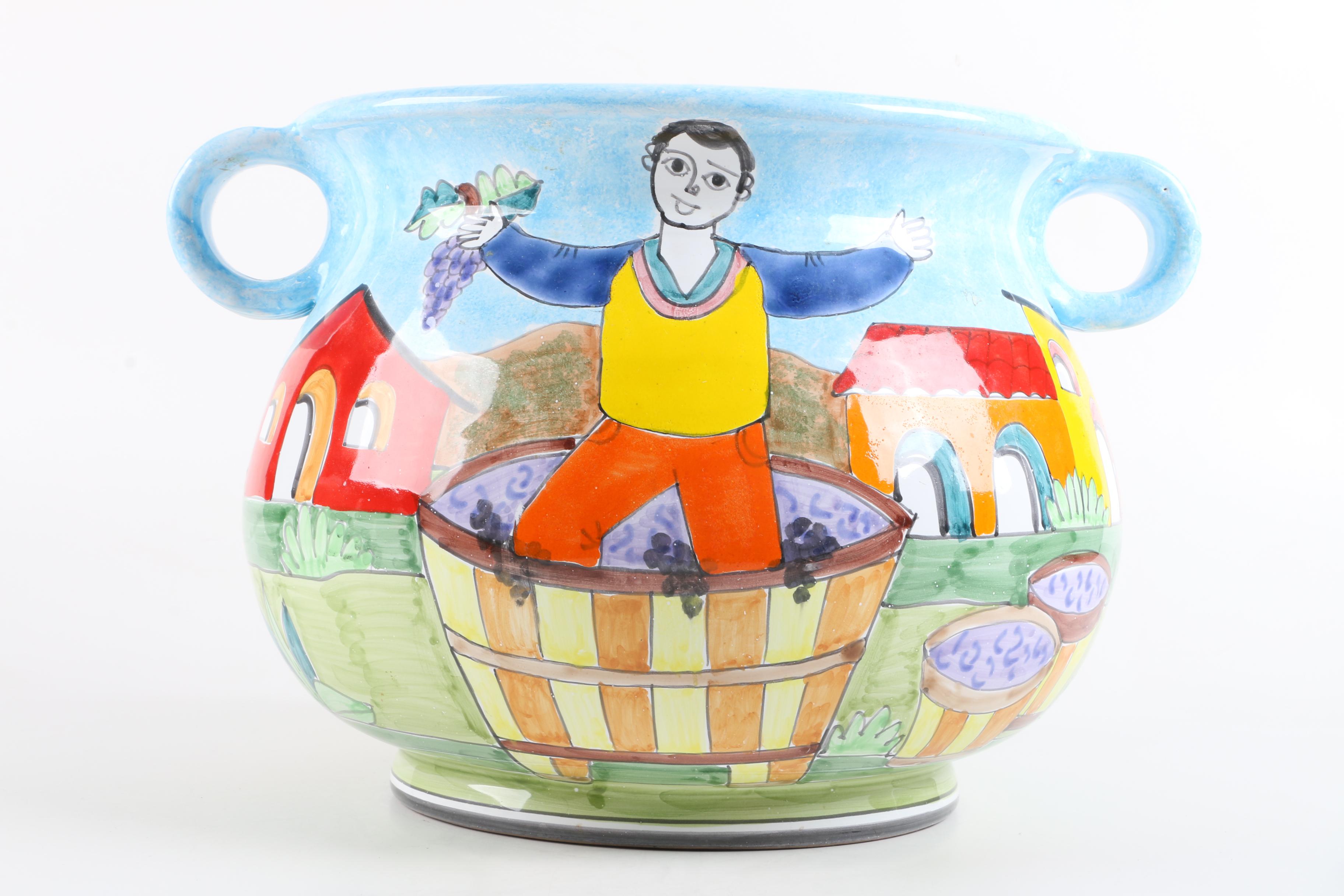 Nino Parrucca Signed Hand-Painted Italian Ceramic Jardiniere