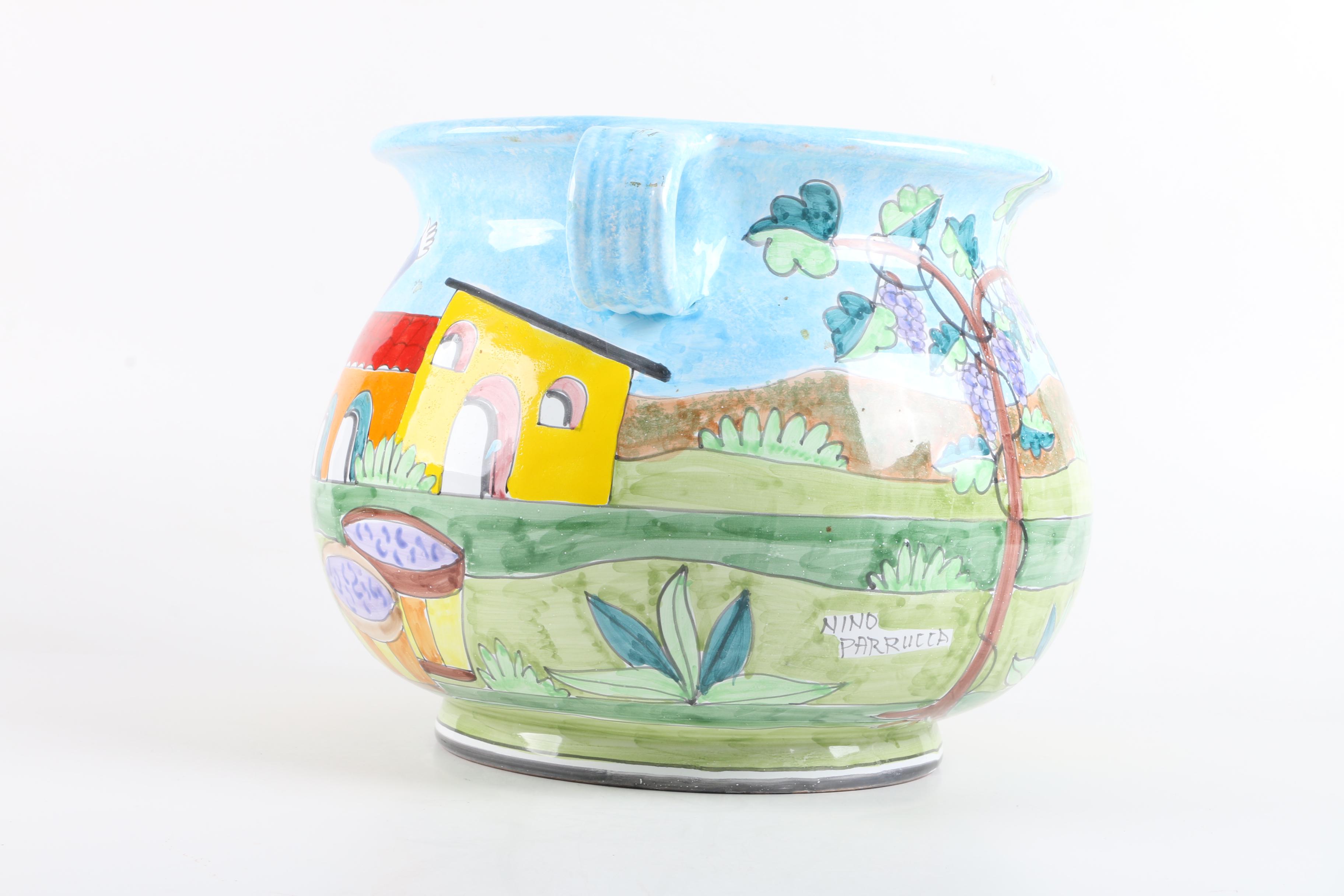 Nino Parrucca Signed Hand-Painted Italian Ceramic Jardiniere