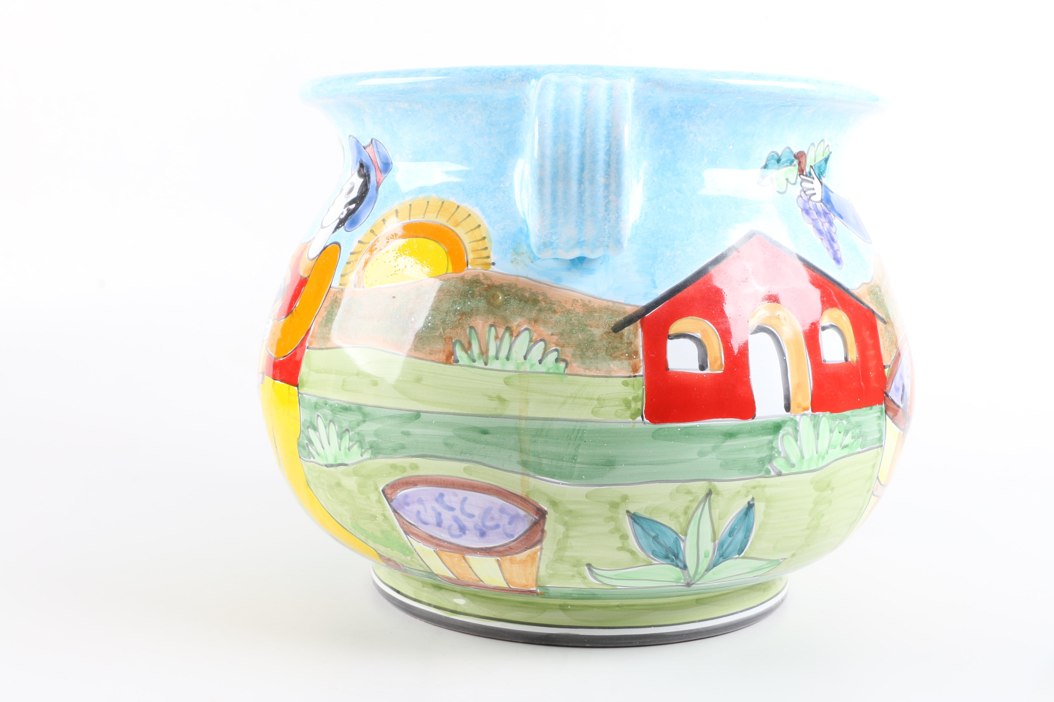 Nino Parrucca Signed Hand-Painted Italian Ceramic Jardiniere