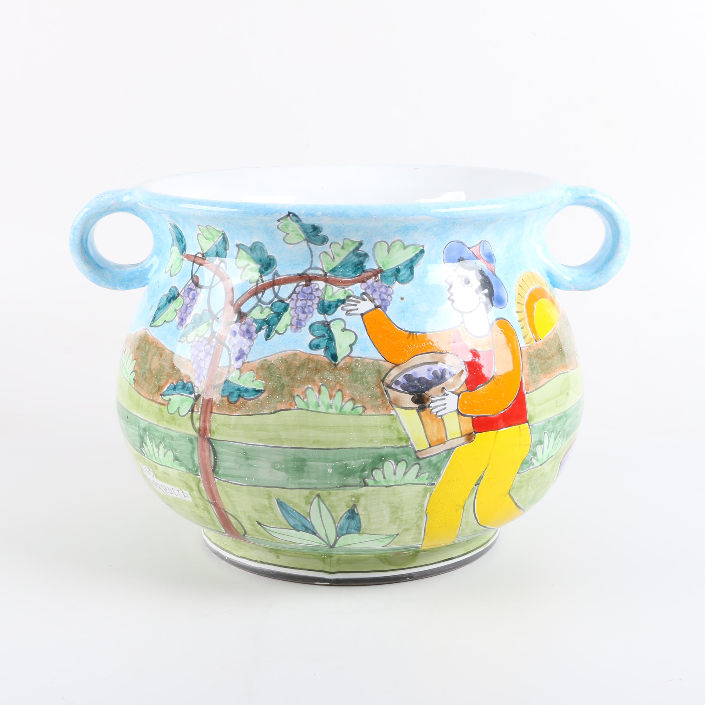 Nino Parrucca Signed Hand-Painted Italian Ceramic Jardiniere