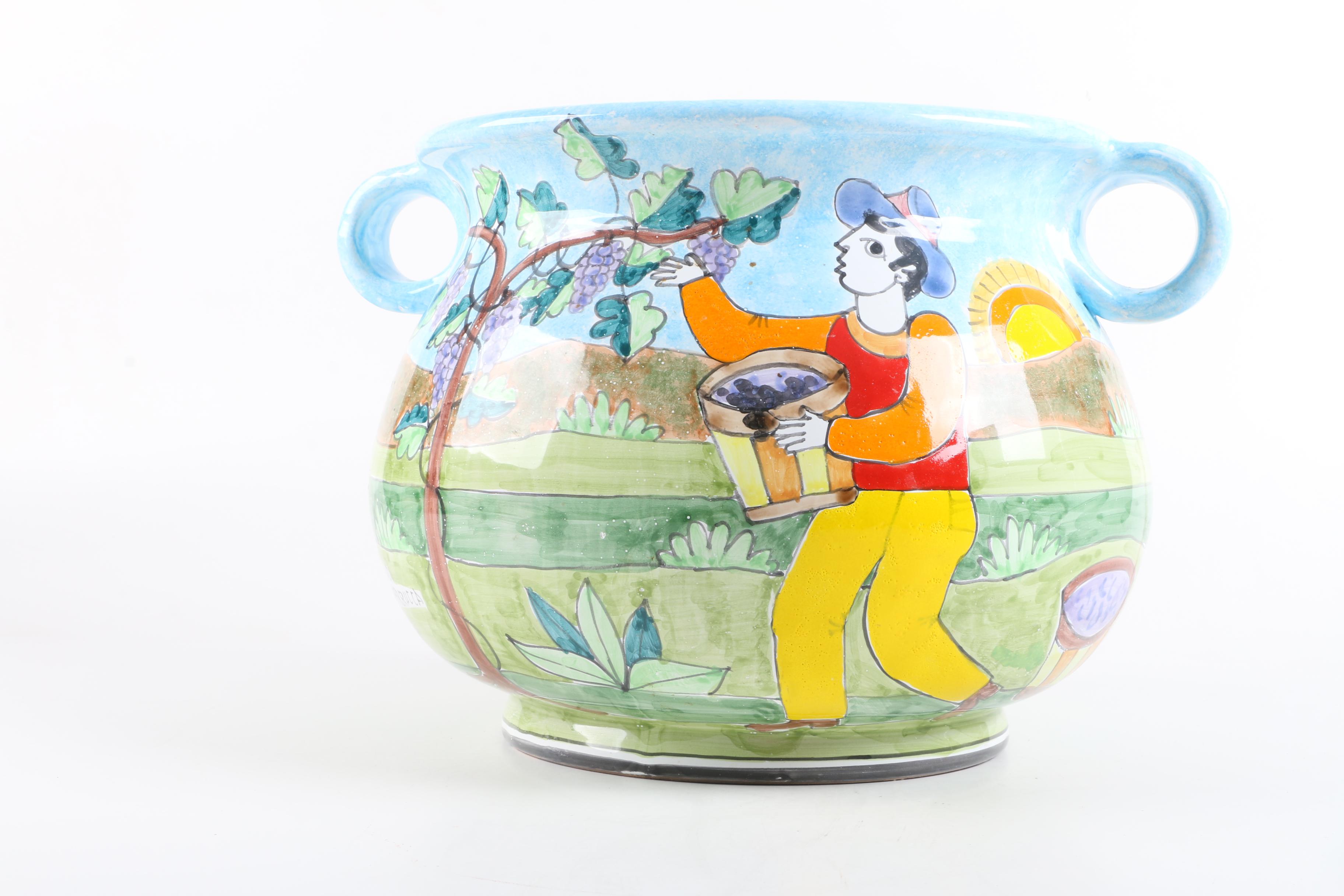 Nino Parrucca Signed Hand-Painted Italian Ceramic Jardiniere