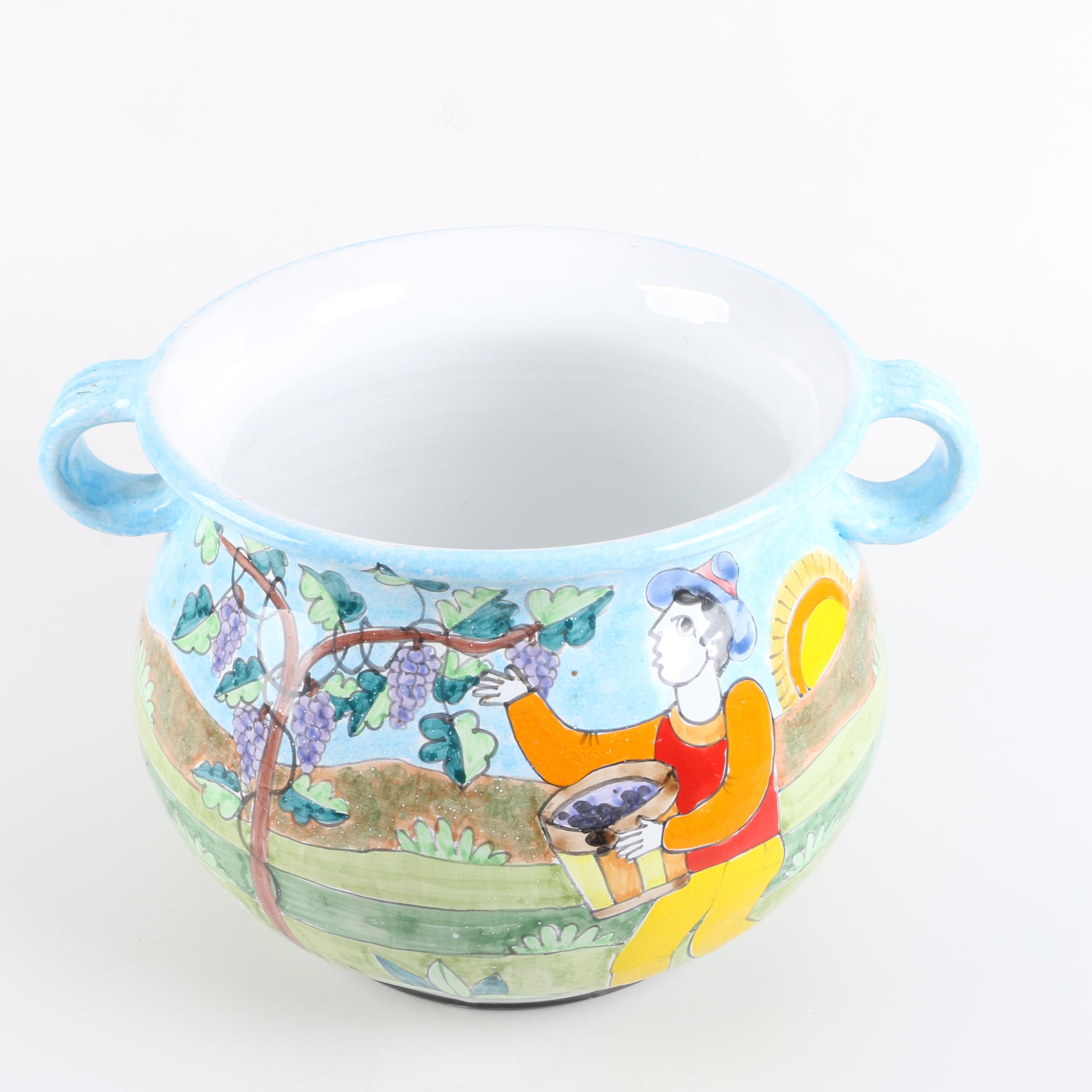 Nino Parrucca Signed Hand-Painted Italian Ceramic Jardiniere