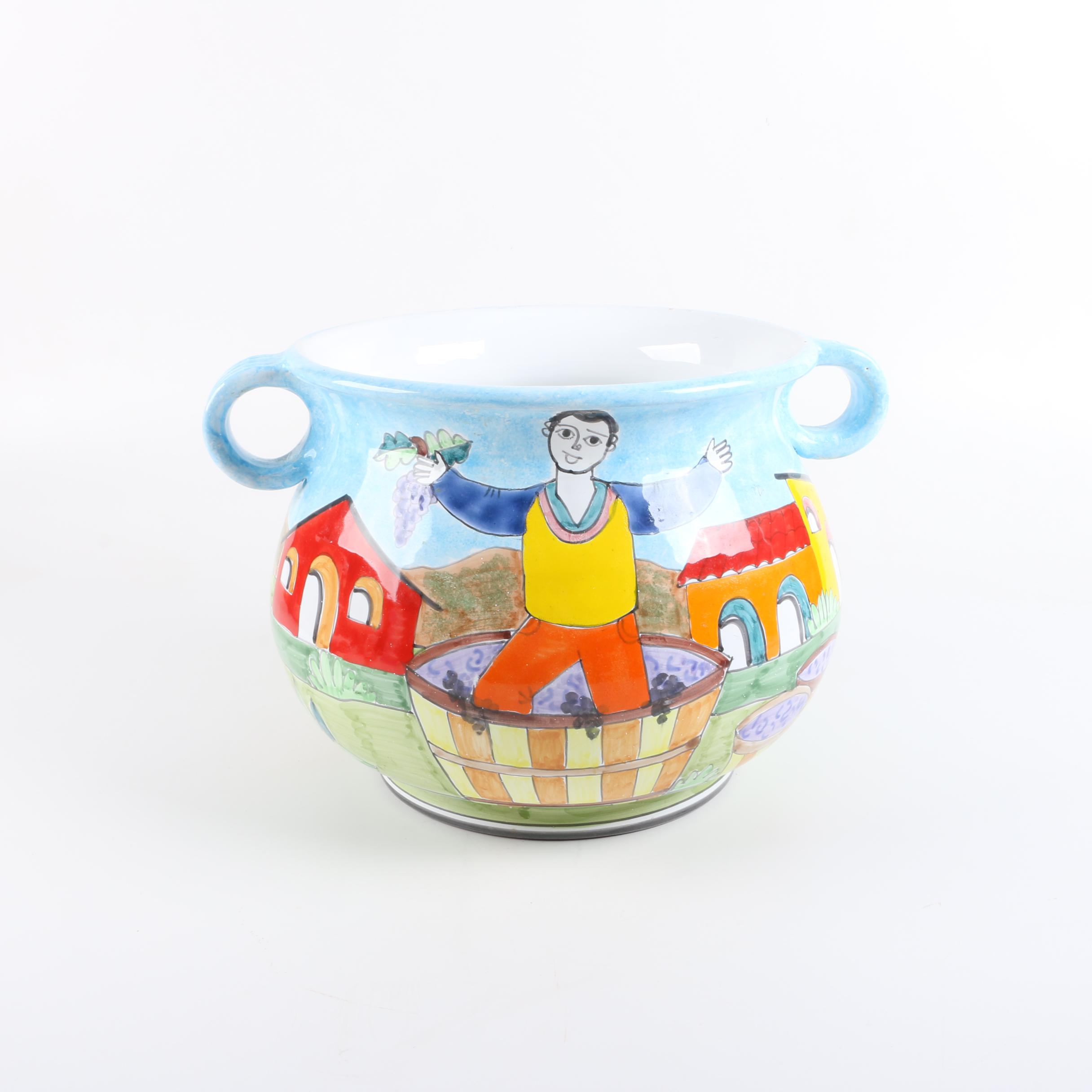 Nino Parrucca Signed Hand-Painted Italian Ceramic Jardiniere