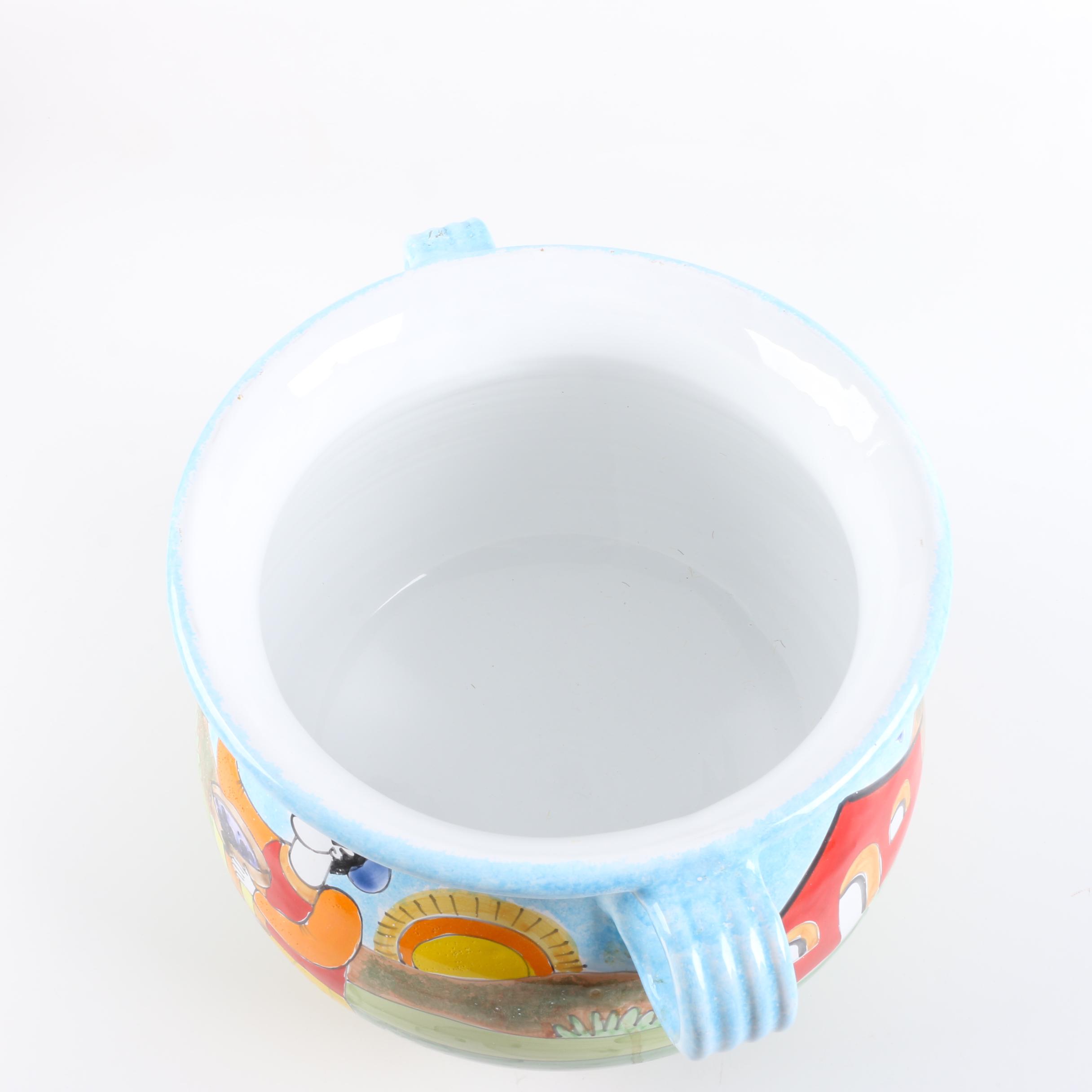 Nino Parrucca Signed Hand-Painted Italian Ceramic Jardiniere