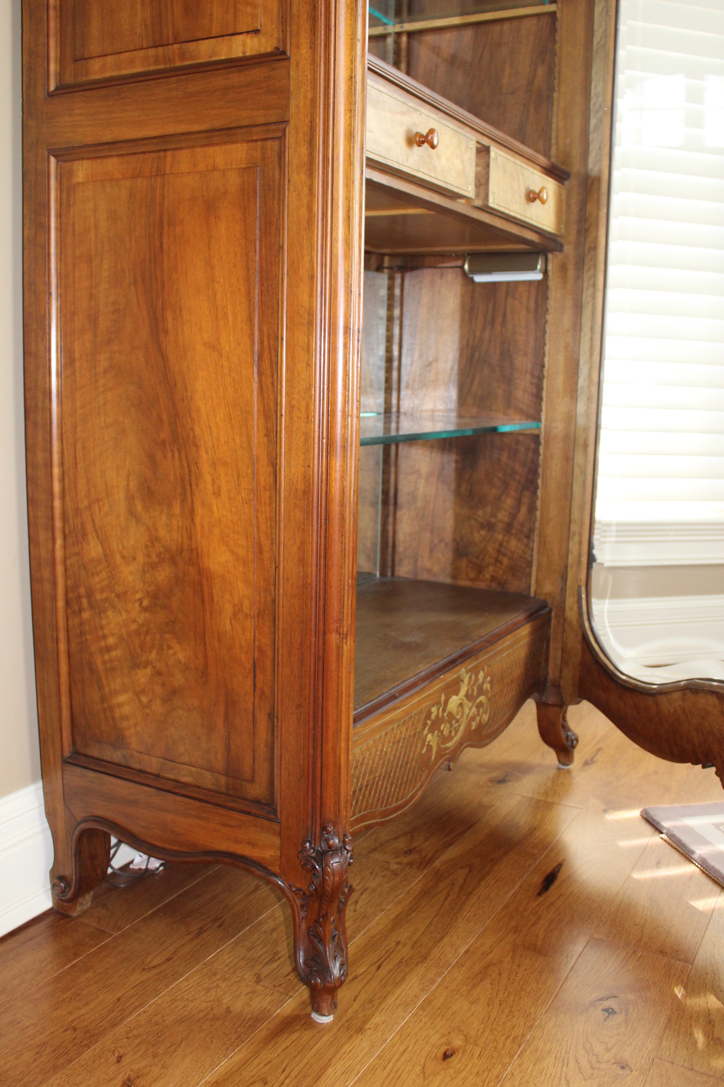 Antique French Rococo Glass-Front Armoire