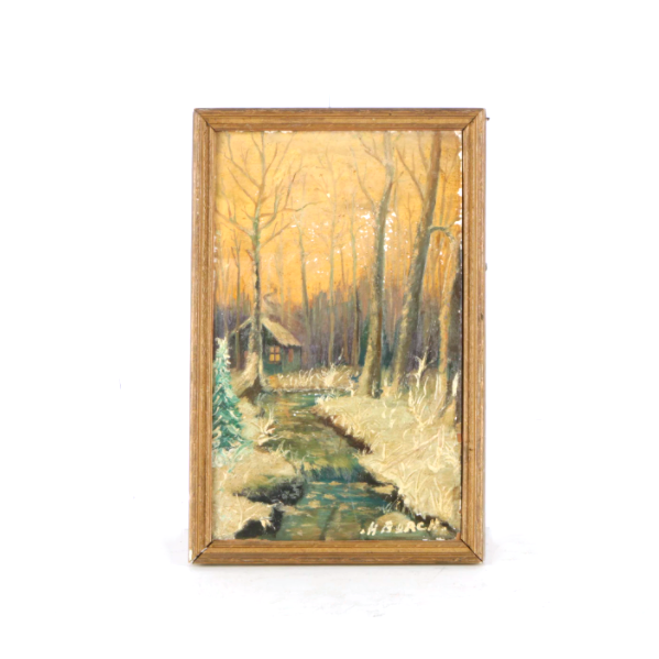 H. Burch Oil Painting on Canvas Board of a Rural Landscape