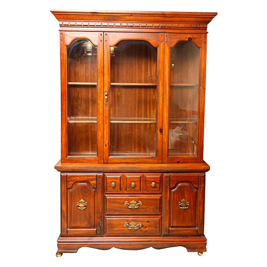 Mid-Century French Provincial Pine China Cabinet