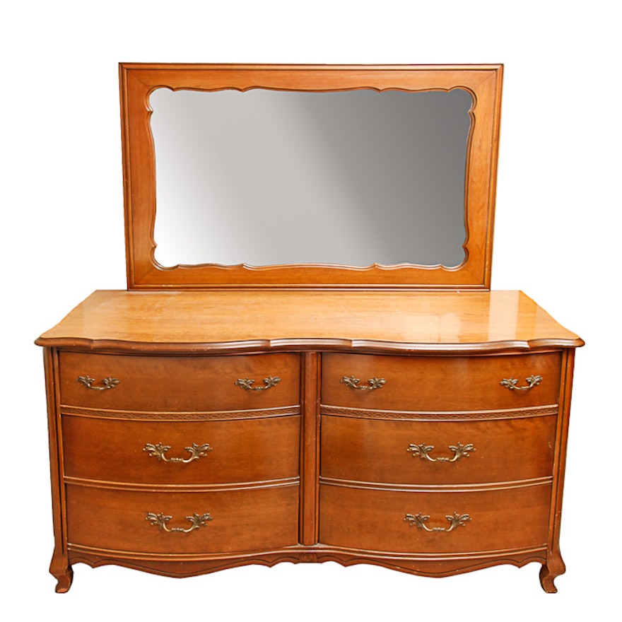 French Provincial Style Cherry Chest of Drawers with Mirror