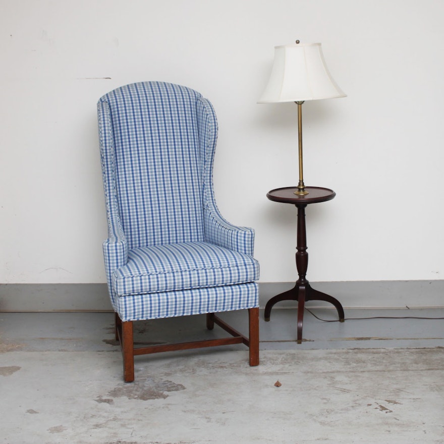 Wingback Chair and Tray Table Floor Lamp