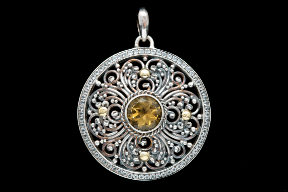 Robert Manse Sterling Silver, 18K Yellow Gold, Citrine and White Topaz Pendant