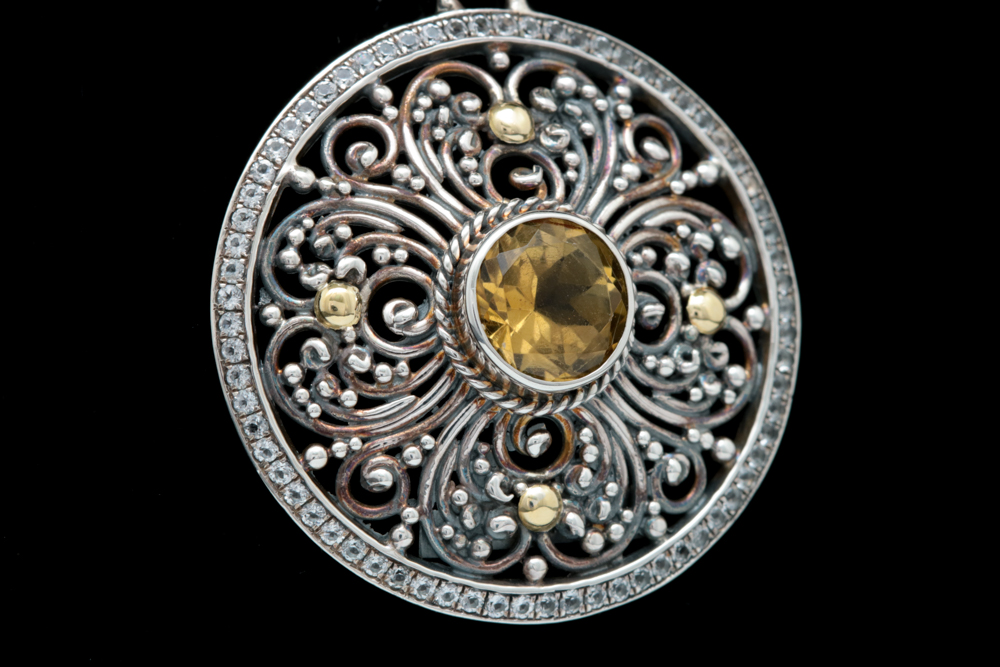 Robert Manse Sterling Silver, 18K Yellow Gold, Citrine and White Topaz Pendant