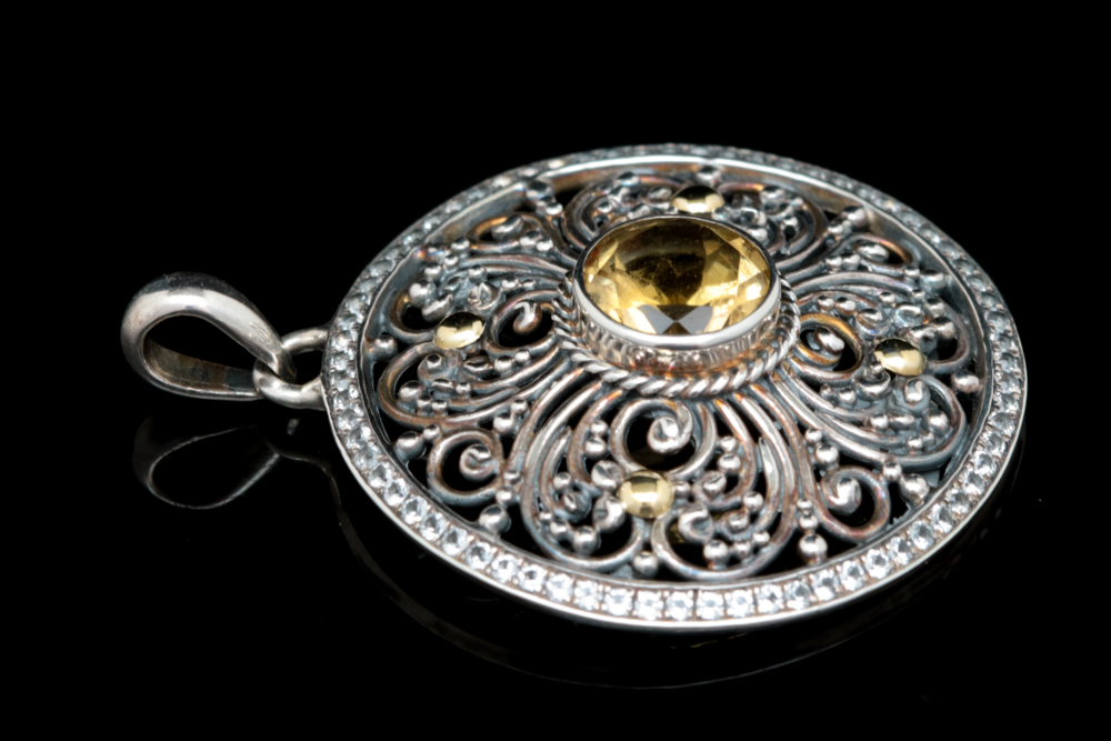 Robert Manse Sterling Silver, 18K Yellow Gold, Citrine and White Topaz Pendant