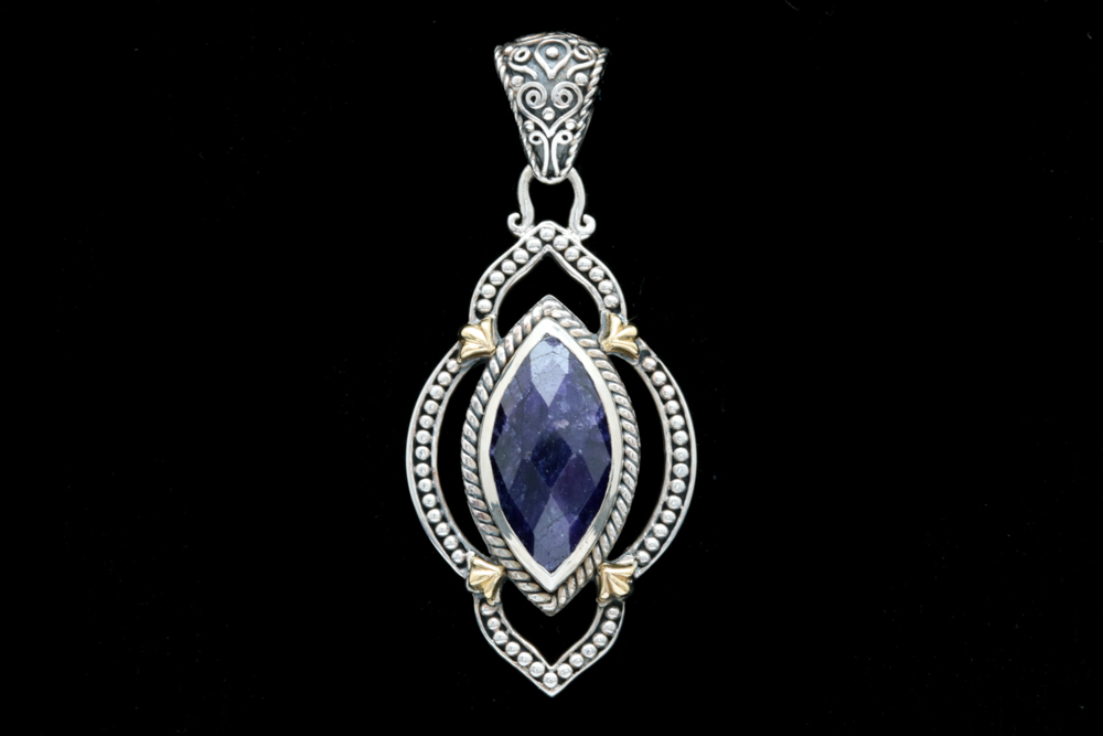 Robert Manse Sterling Silver, 18K Yellow Gold and Dyed Blue Corundum Pendant