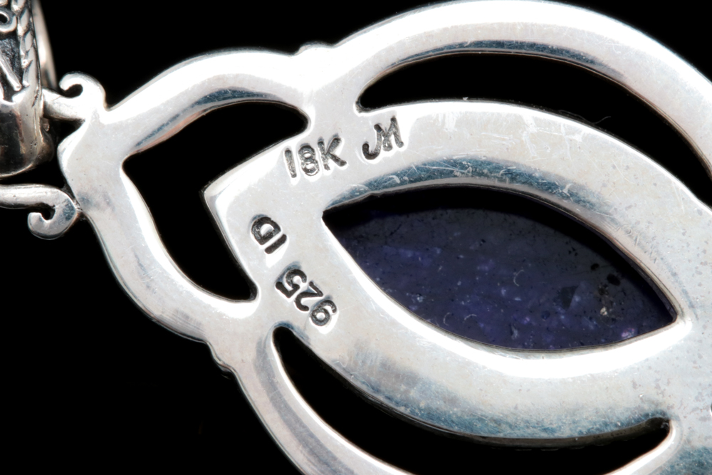 Robert Manse Sterling Silver, 18K Yellow Gold and Dyed Blue Corundum Pendant