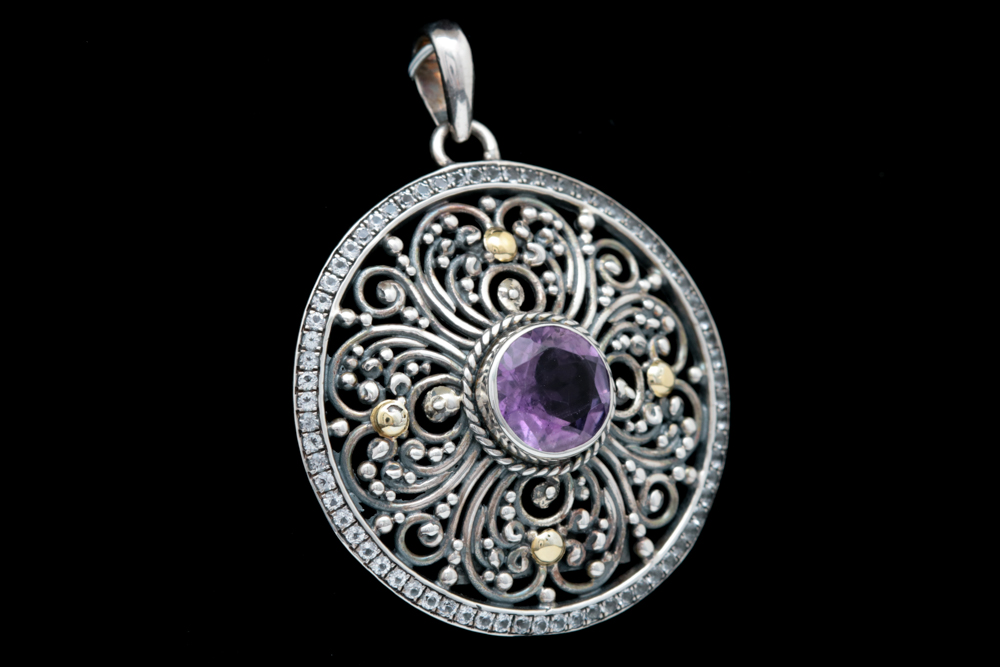 Robert Manse Sterling Silver, 18K Yellow Gold, Amethyst and White Topaz Pendant