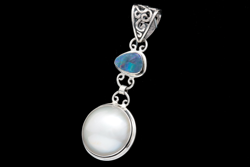 Sterling Silver, Mother of Pearl and Opal Doublet Pendant
