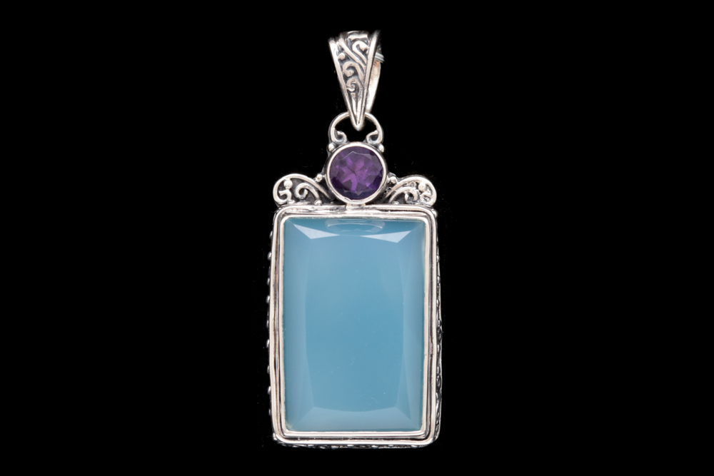 Sterling Silver, Chalcedony and Amethyst Pendant