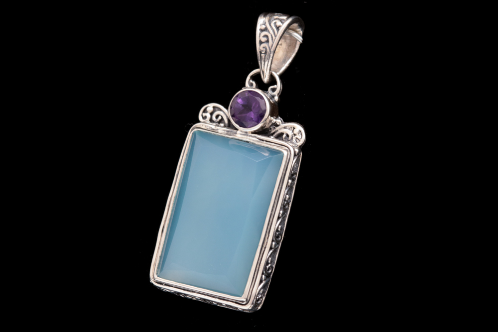 Sterling Silver, Chalcedony and Amethyst Pendant