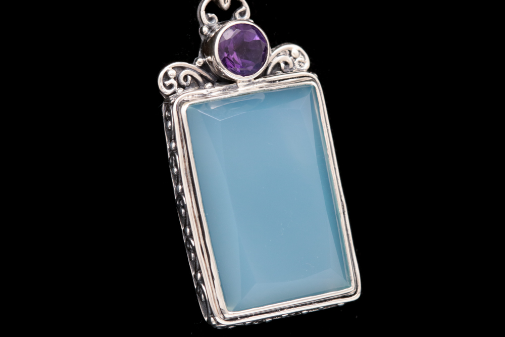Sterling Silver, Chalcedony and Amethyst Pendant