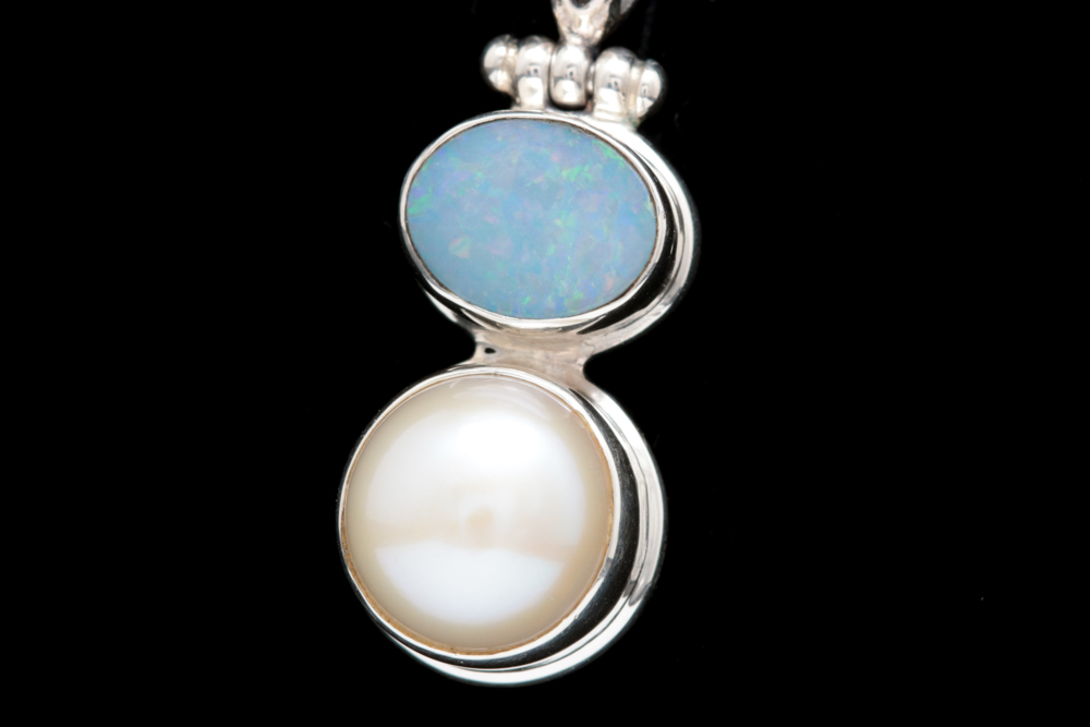 Sterling Silver, Freshwater Pearl and Opal Doublet Pendant