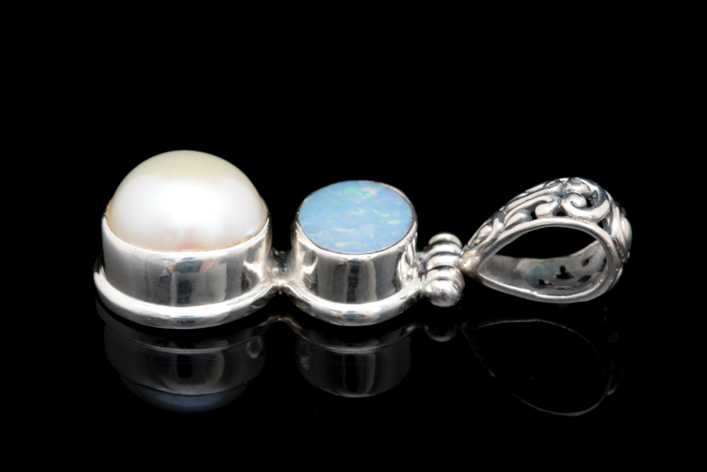 Sterling Silver, Freshwater Pearl and Opal Doublet Pendant
