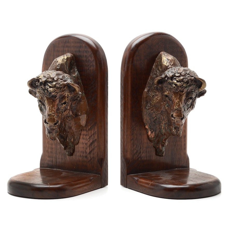 Bison Head Bookends