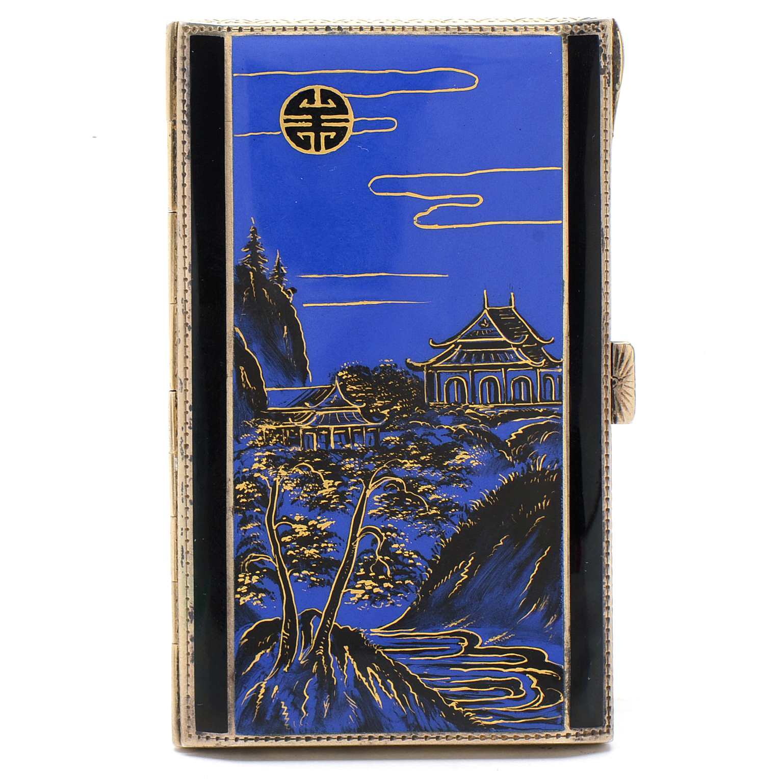 Vintage Sterling Silver Chinese Inspired Enamel Cigarette Box