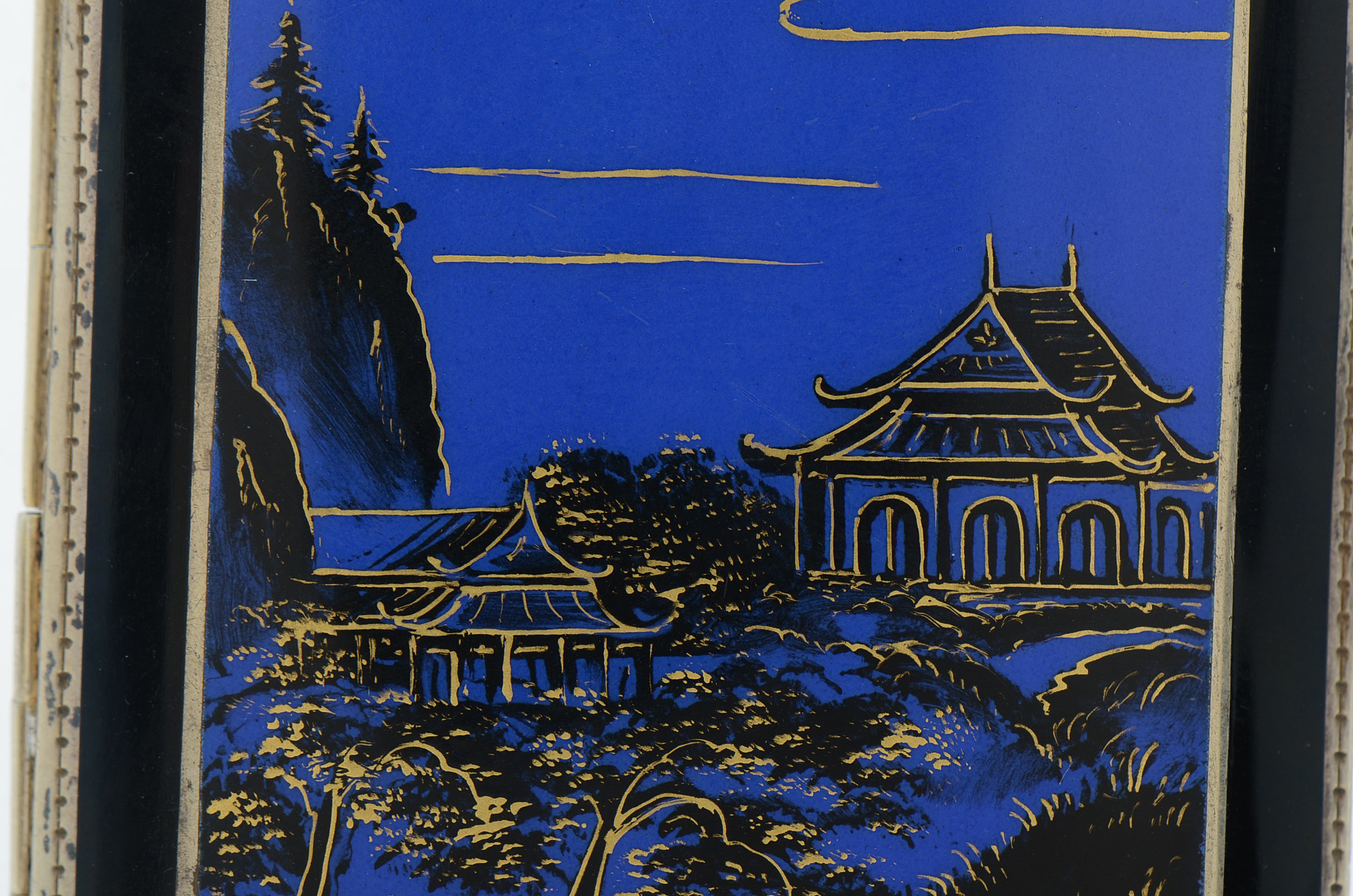 Vintage Sterling Silver Chinese Inspired Enamel Cigarette Box