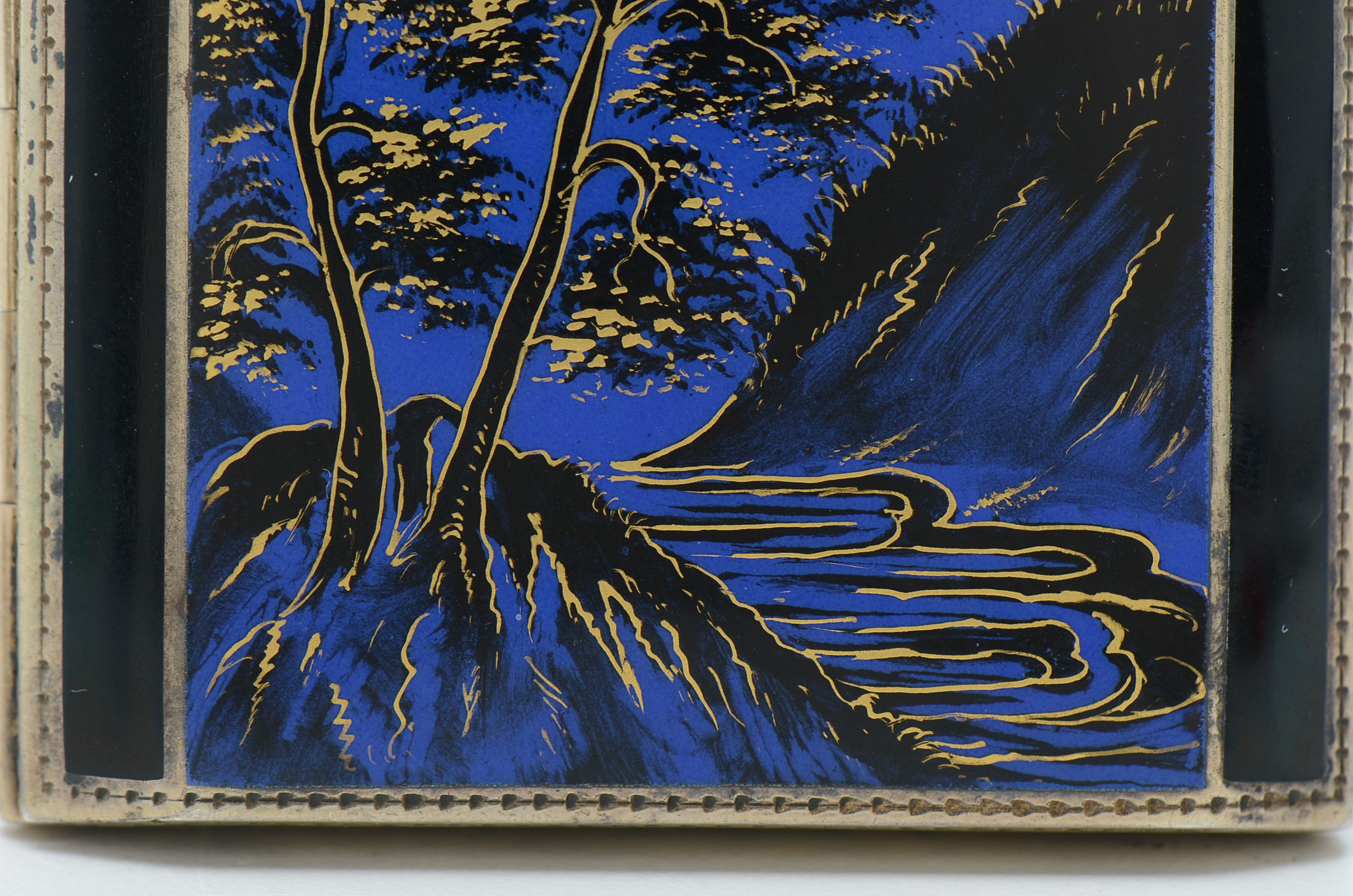 Vintage Sterling Silver Chinese Inspired Enamel Cigarette Box