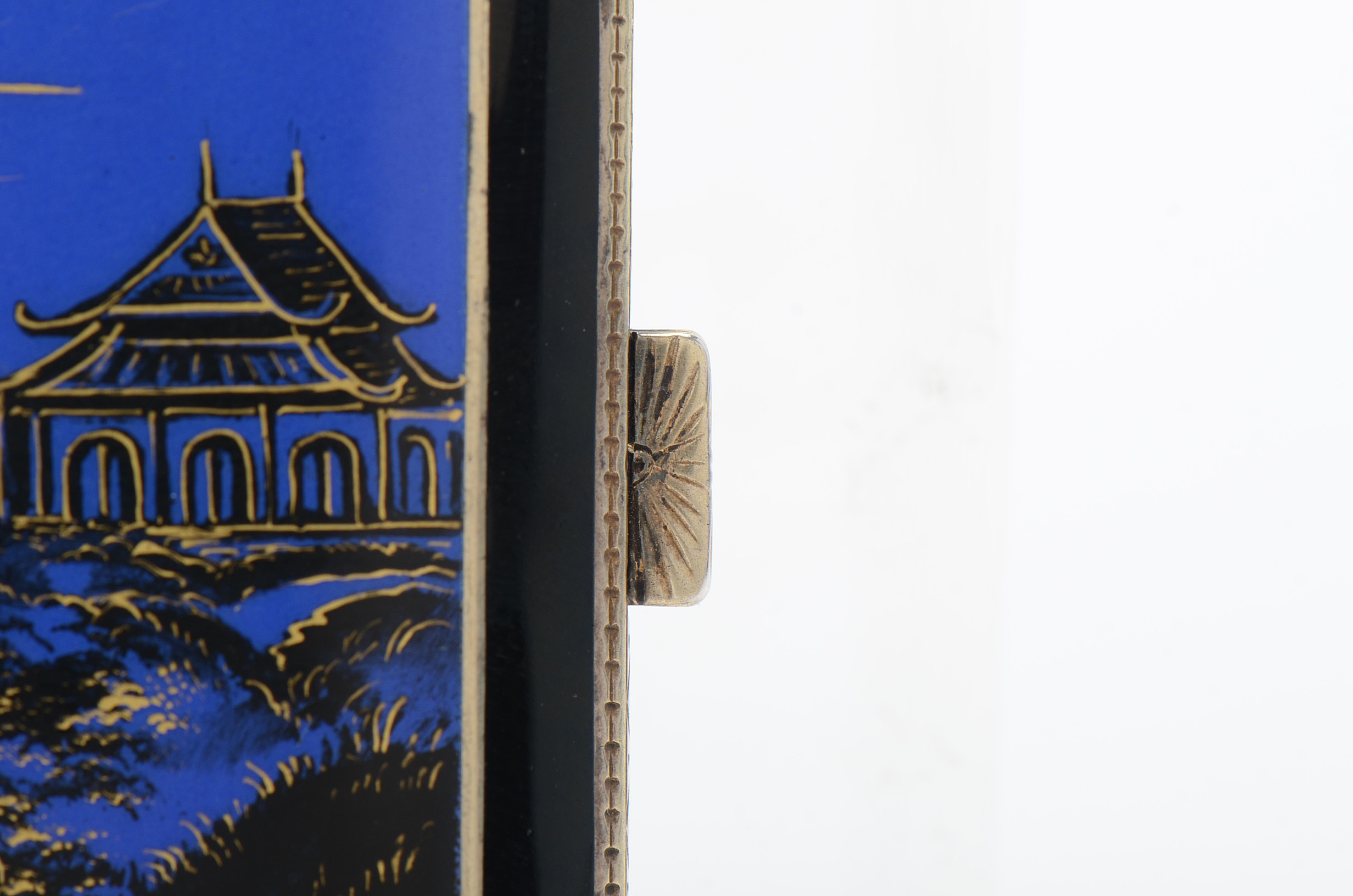 Vintage Sterling Silver Chinese Inspired Enamel Cigarette Box