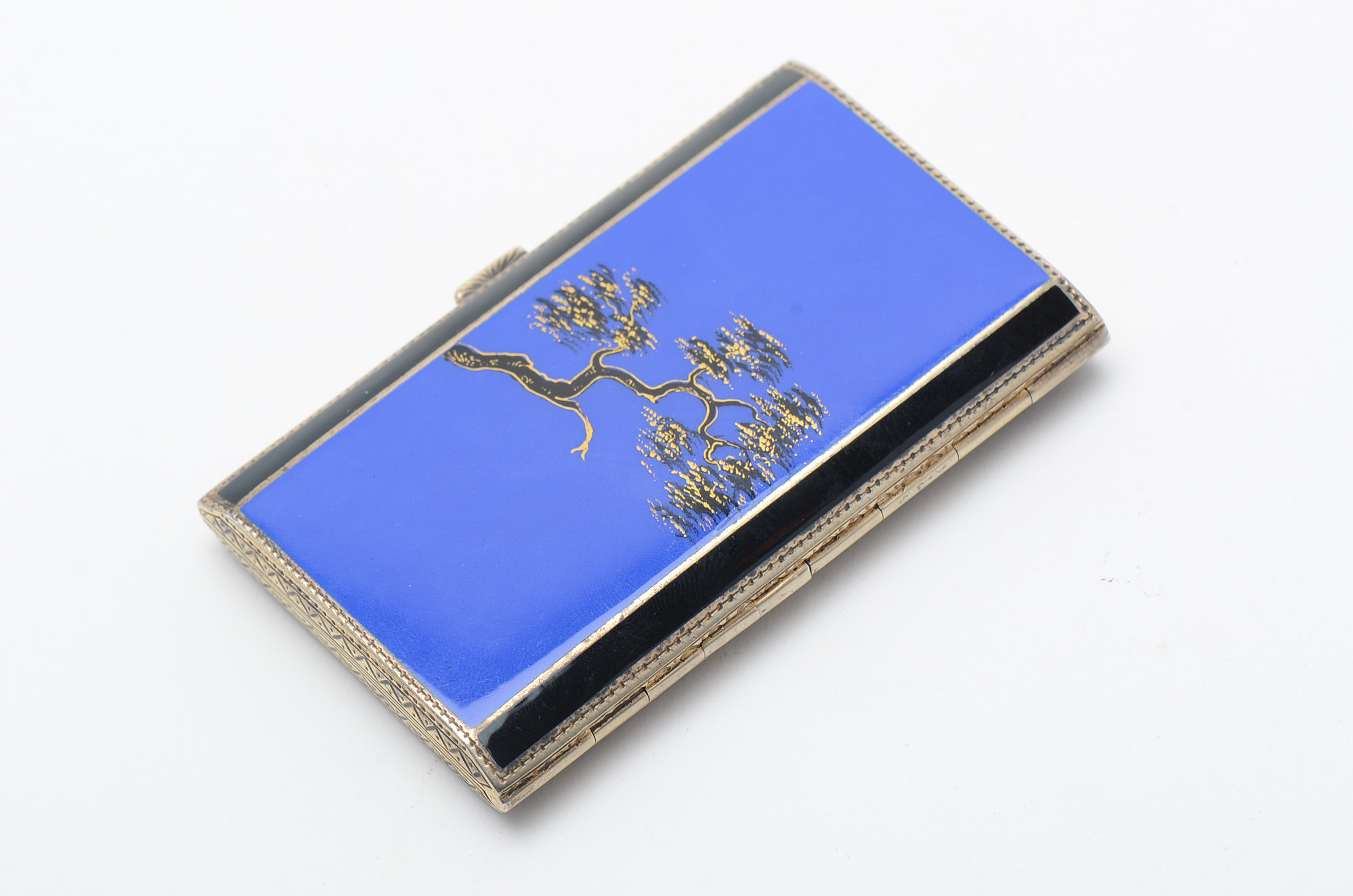 Vintage Sterling Silver Chinese Inspired Enamel Cigarette Box