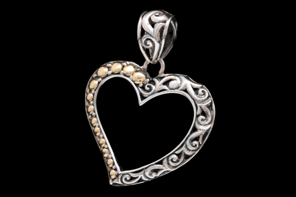 Robert Manse Sterling Silver, 18K Yellow Gold and Mother of Pearl Heart Pendant