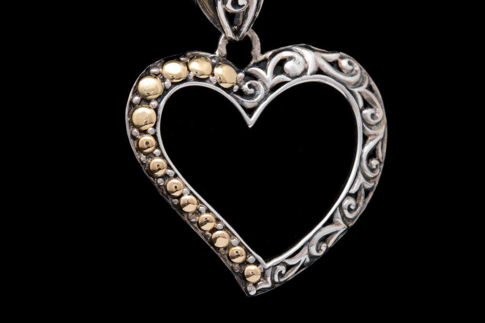 Robert Manse Sterling Silver, 18K Yellow Gold and Mother of Pearl Heart Pendant