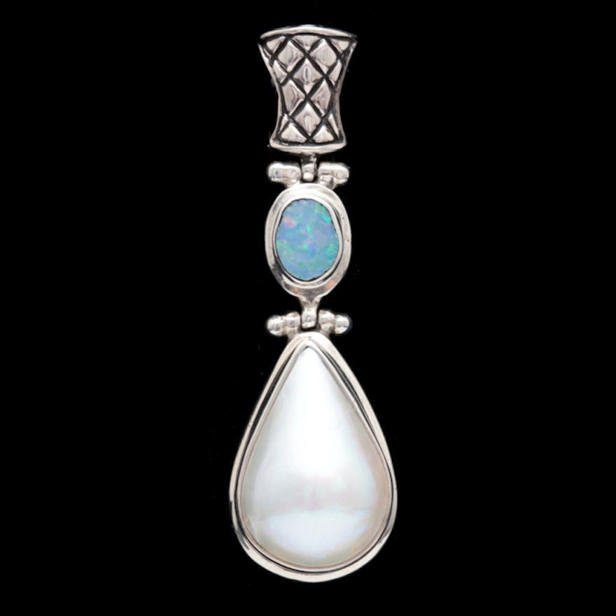Sterling Silver, Mother of Pearl and Opal Doublet Pendant