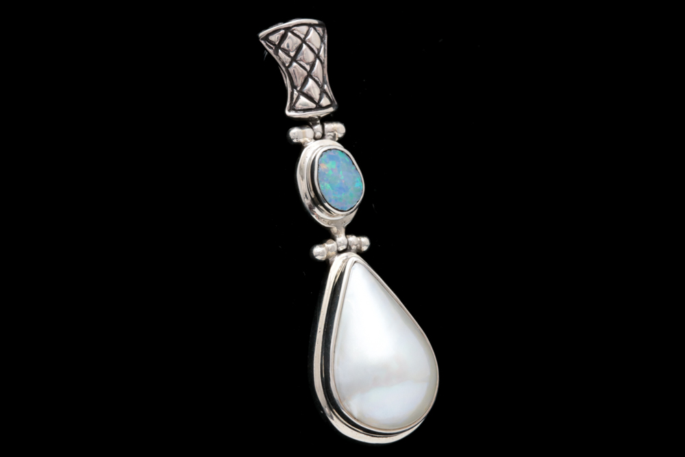 Sterling Silver, Mother of Pearl and Opal Doublet Pendant
