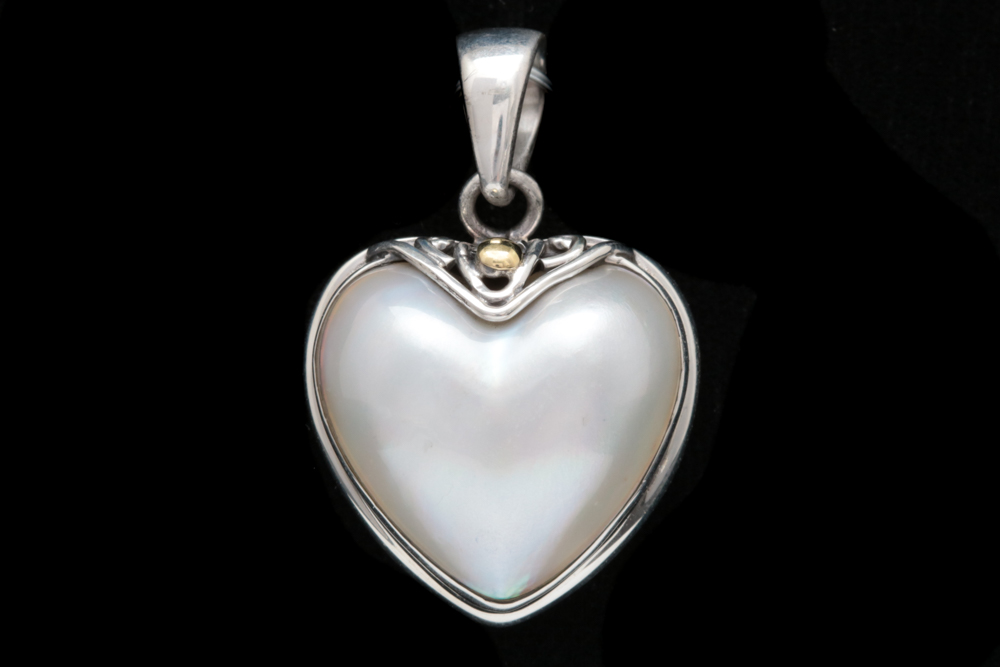Robert Manse Sterling Silver, 18K Yellow Gold and Mother of Pearl Heart Pendant
