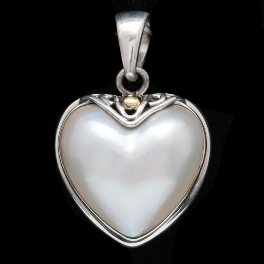 Robert Manse Sterling Silver, 18K Yellow Gold and Mother of Pearl Heart Pendant