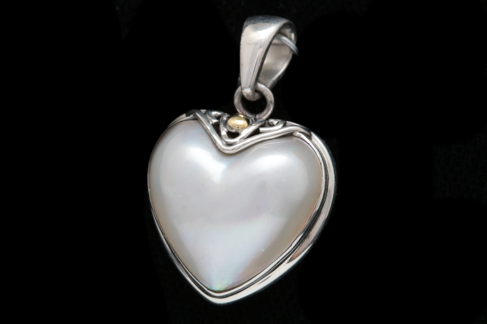 Robert Manse Sterling Silver, 18K Yellow Gold and Mother of Pearl Heart Pendant