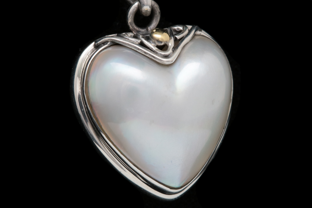 Robert Manse Sterling Silver, 18K Yellow Gold and Mother of Pearl Heart Pendant