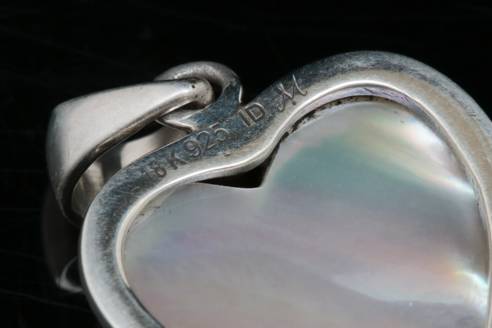 Robert Manse Sterling Silver, 18K Yellow Gold and Mother of Pearl Heart Pendant
