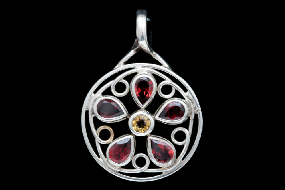 Sterling Silver, Garnet and Citrine Pendant