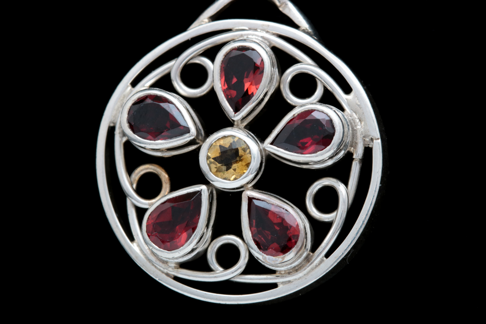 Sterling Silver, Garnet and Citrine Pendant