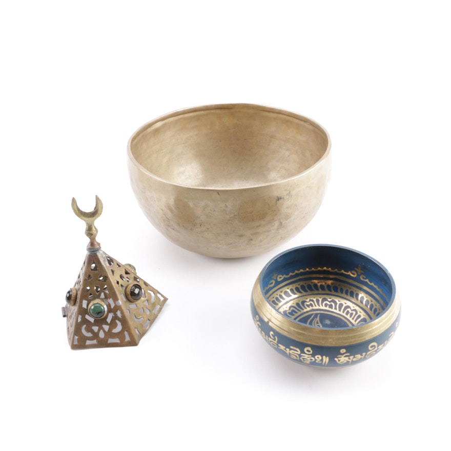 Tibetan Brass Meditation Singing Bowls and Decor