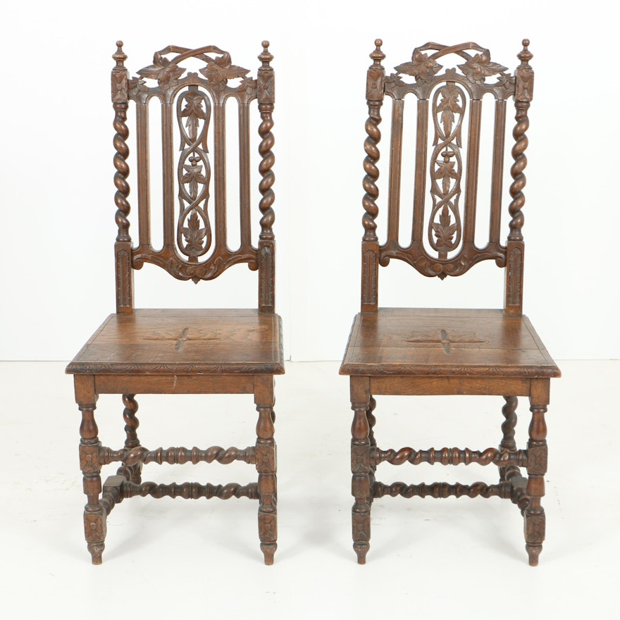 Antique Louis XIII Style Oak Side Chairs, Circa Third Quarter 19th Century