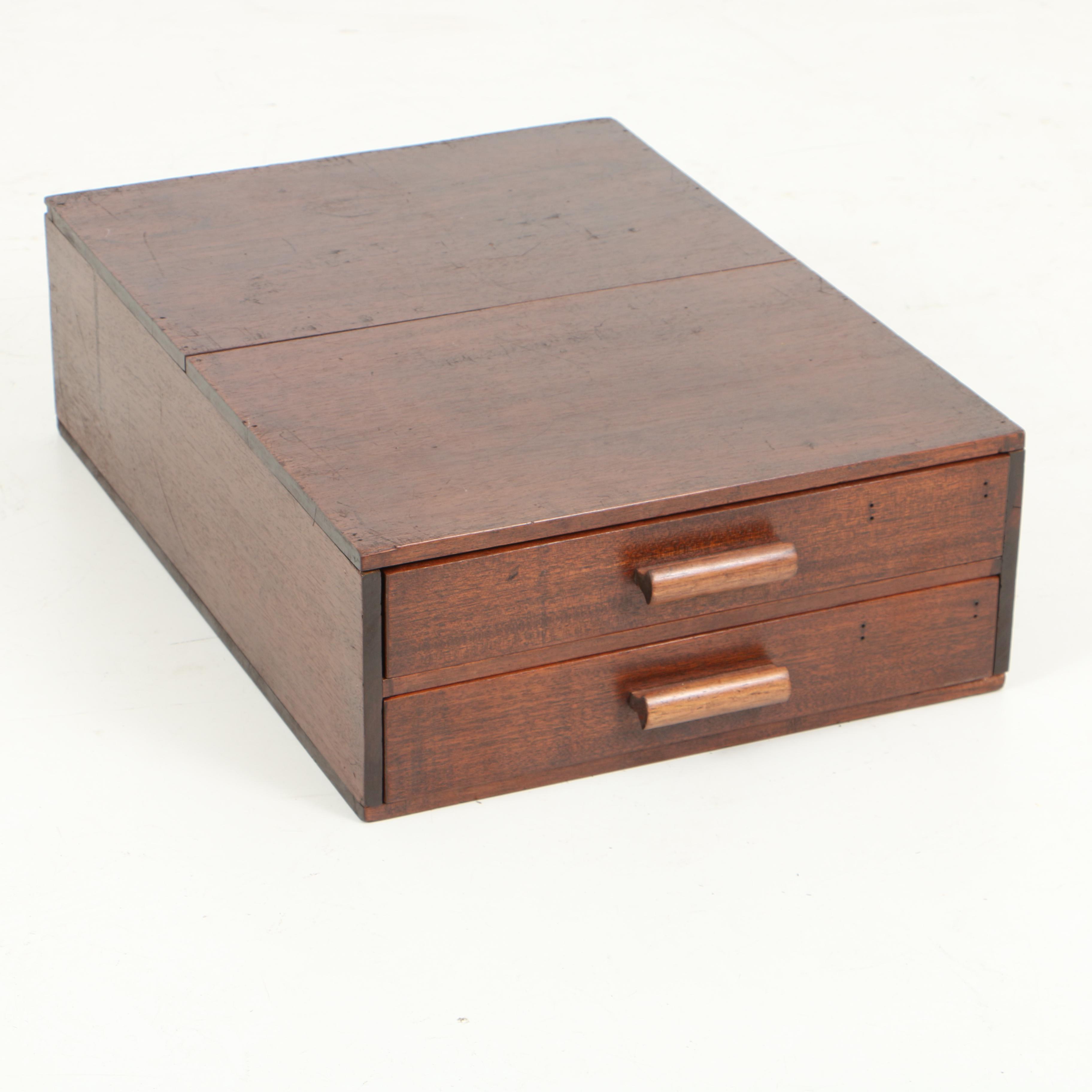 Vintage Mahogany Flat File Box with Two Drawers